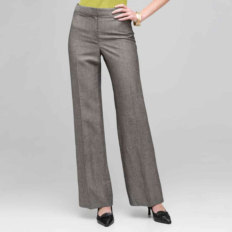 Washable Linen Classic Yoke Pant, Black & White, large image number 0